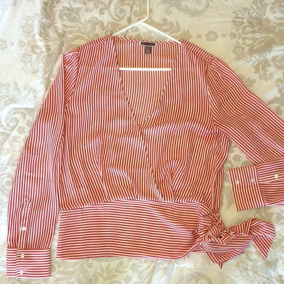 Chelsea28 Tops - Burnt Orange & Cream Striped Side Knot Top